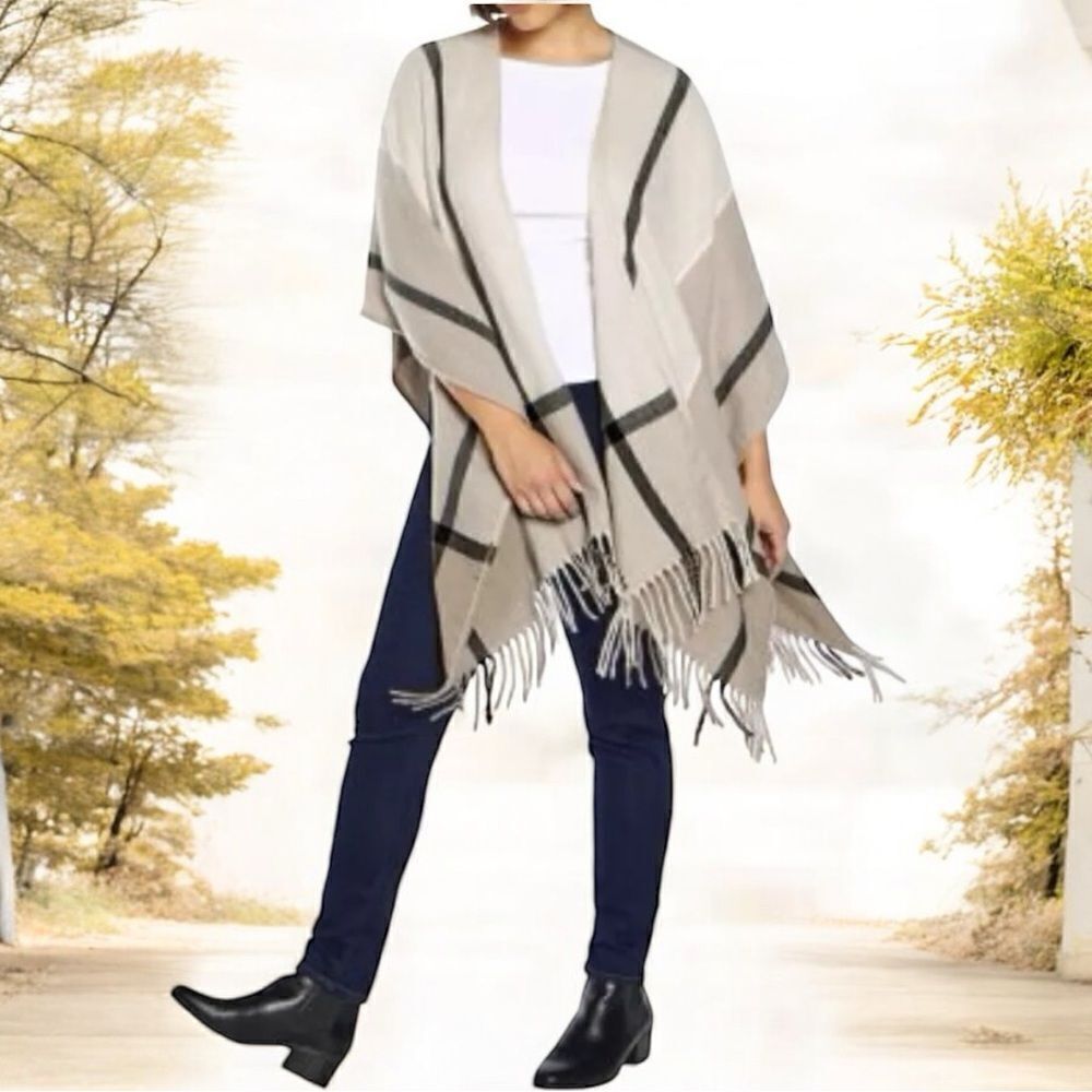 three dots Miranda Plaid Cashmere Blend Wrap OS NWT
